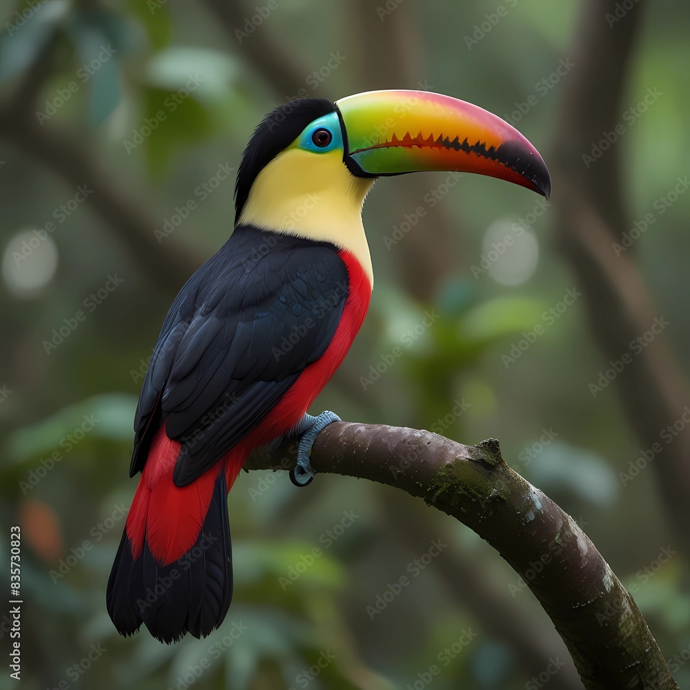 Keel-billed Toucan, Ramphastos sulfuratus, bird with big bill. Toucan sitting on branch in the forest, Guatemala. Nature travel in Costa Rica.
Keel-billed Toucan, Ramphastos sulfuratus, bird with big bill. Toucan sitting on branch in the forest, Guatemala. Nature travel in Costa Rica.