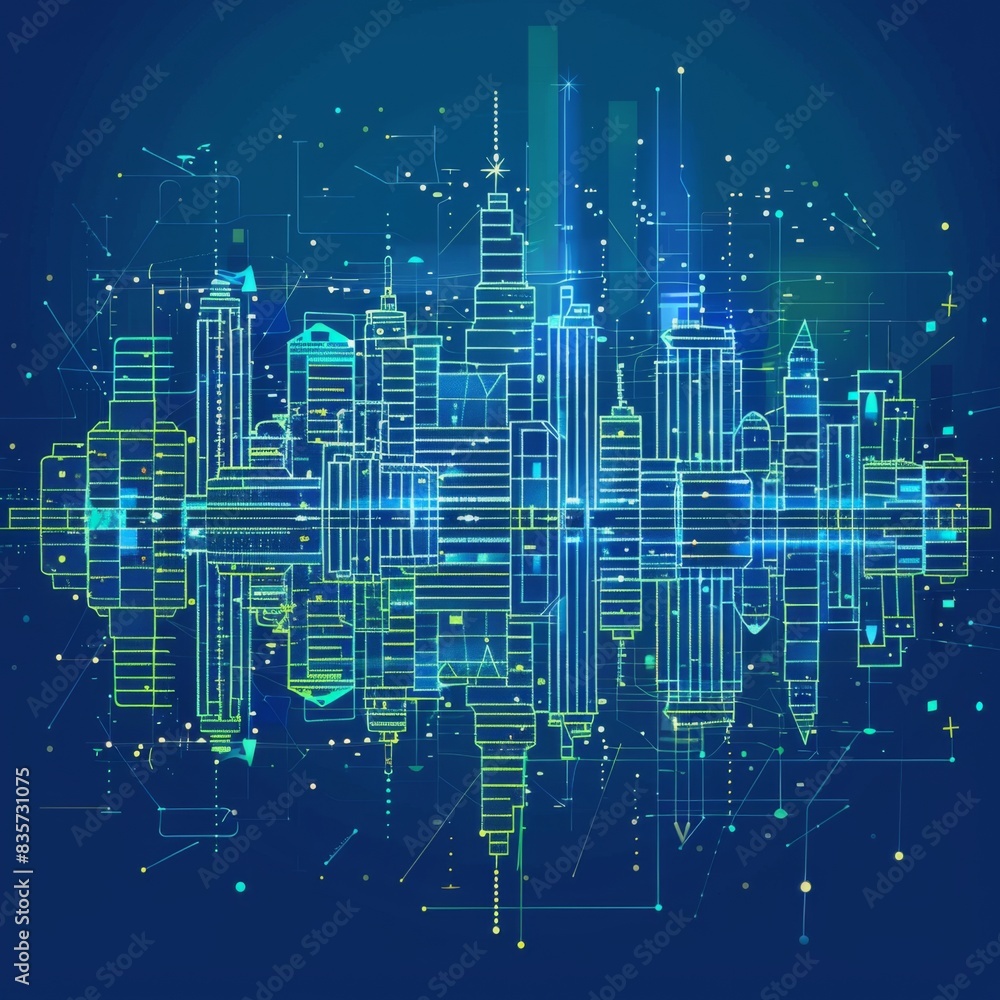 Brightly Illustrated Future City Skyline with Vector Buildings, abstract graphic, banner design, brochure, pattern design, web, background template Brightly Illustrated Future City Skyline with Vector Buildings, abstract graphic, banner design, brochure, pattern design, web, background template