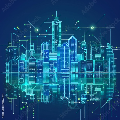 Brightly Illustrated Future City Skyline with Vector Buildings, abstract graphic, banner design, brochure, pattern design, web, background template