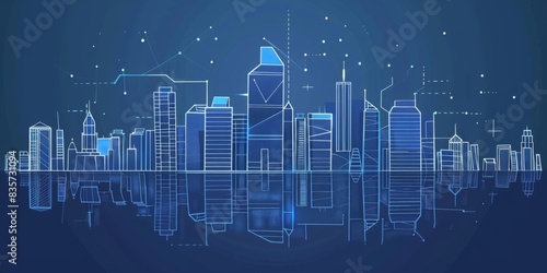 Brightly Illustrated Future City Skyline with Vector Buildings, abstract graphic, banner design, brochure, pattern design, web, background template