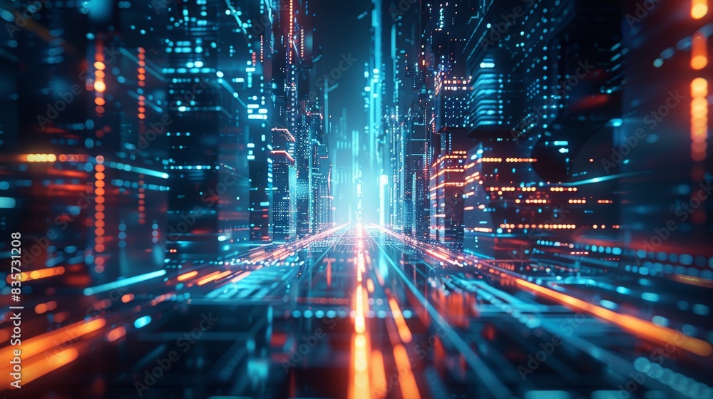 Fototapeta premium Abstract light lines in a futuristic technology setting, cyberpunk style