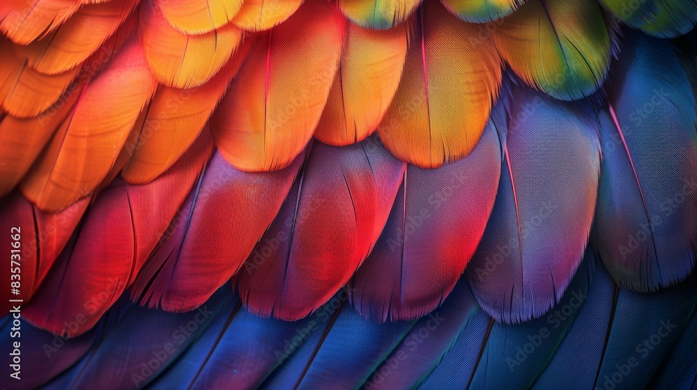 Vibrant parrot feathers close-up Vibrant parrot feathers close-up