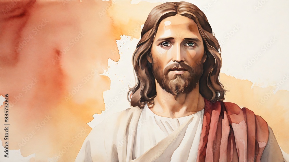 watercolor painting of jesus christ with empty space watercolor painting of jesus christ with empty space