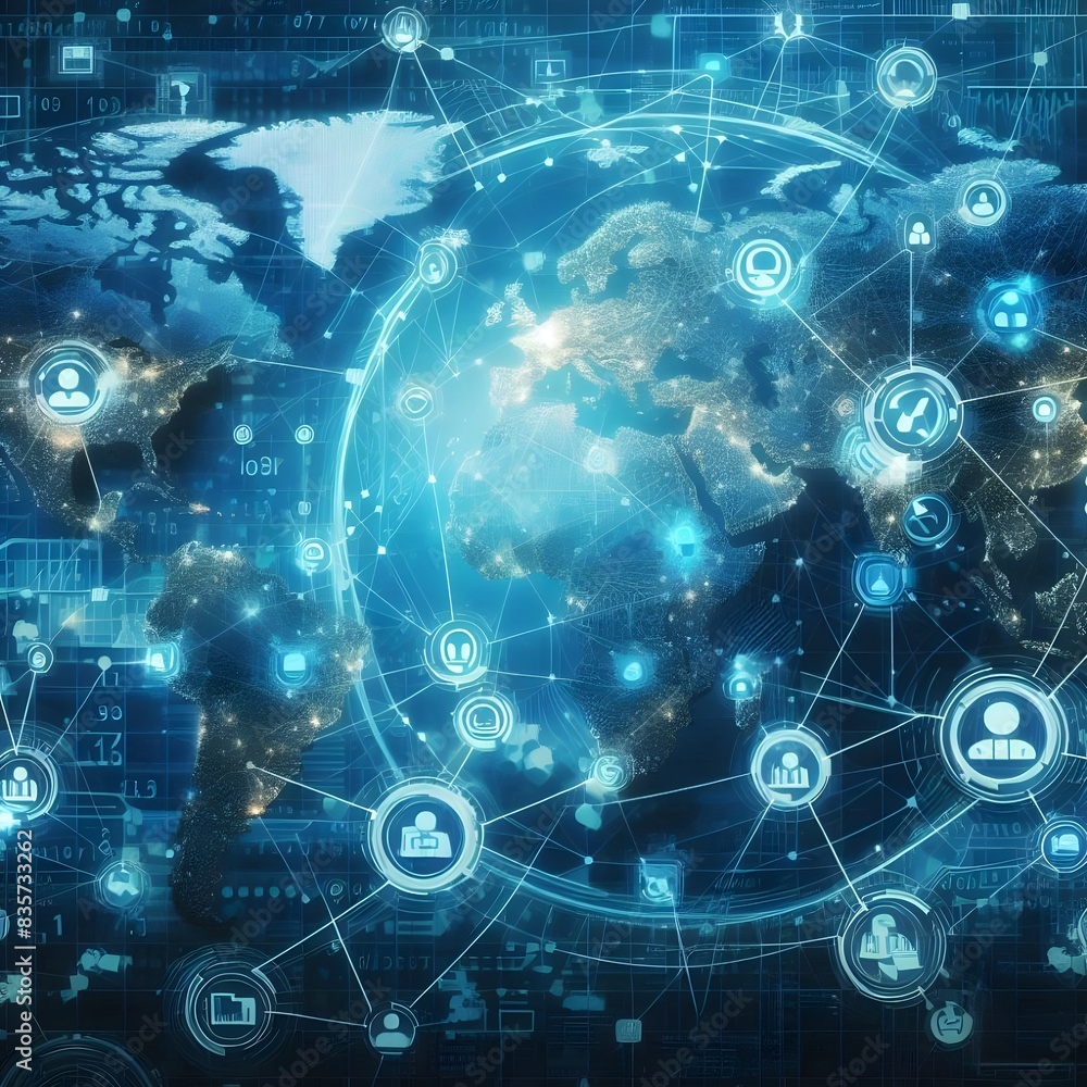 Naklejka premium worldwide network connection, digital art illustration, Generative AI