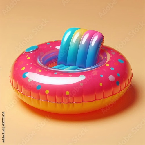 Generative Ai Inflatable Pool Float Brightly colored, glossy inflatable material with seams and slight wrinkling, often seen in pool toys and loungers.