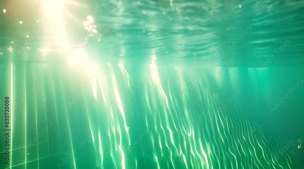 Enchanting Slow Motion Underwater Dance of Sunlight in a Serene Suburban Pool Enchanting Slow Motion Underwater Dance of Sunlight in a Serene Suburban Pool