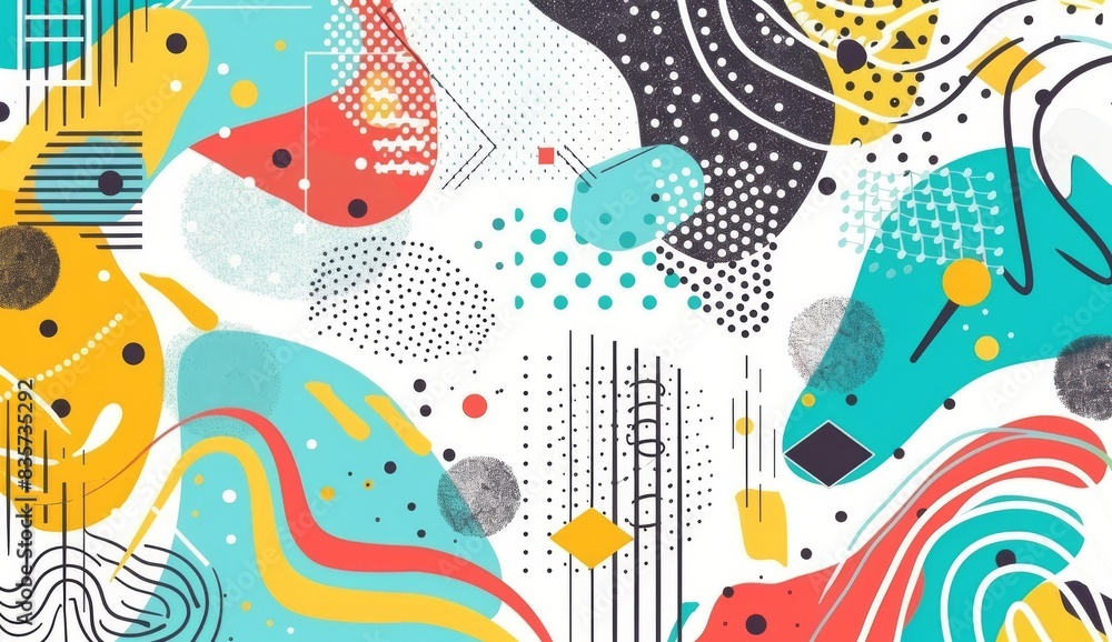 Abstract background, colorful shapes and patterns with white backgrounds, minimalist line drawings, simple lines, hand drawn doodles, yellow orange teal green red palette, white dots, line work Abstract background, colorful shapes and patterns with white backgrounds, minimalist line drawings, simple lines, hand drawn doodles, yellow orange teal green red palette, white dots, line work