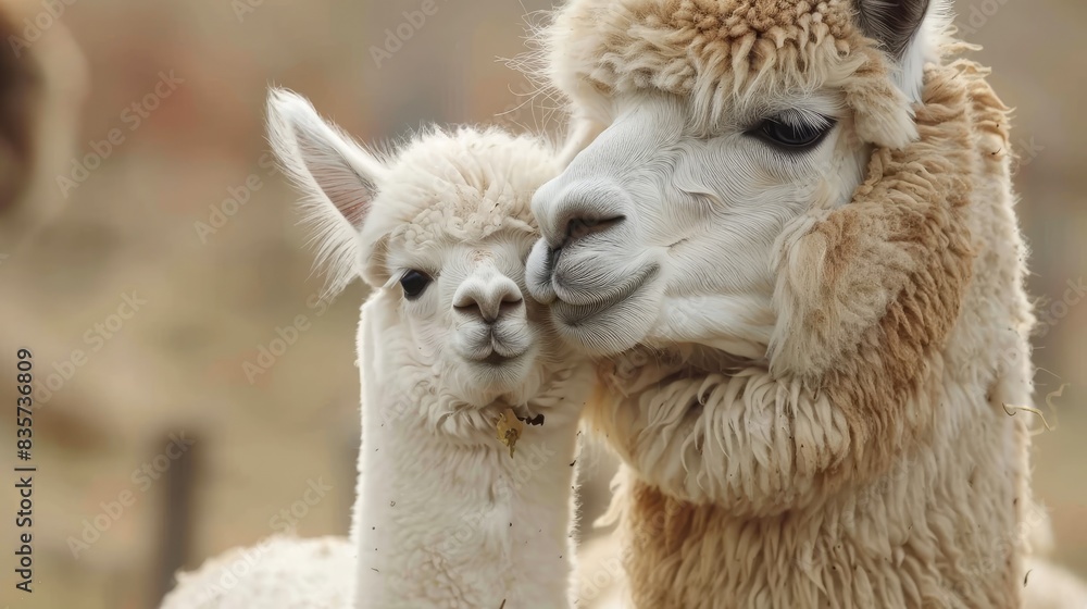 Adorable Baby Alpaca with its Mother