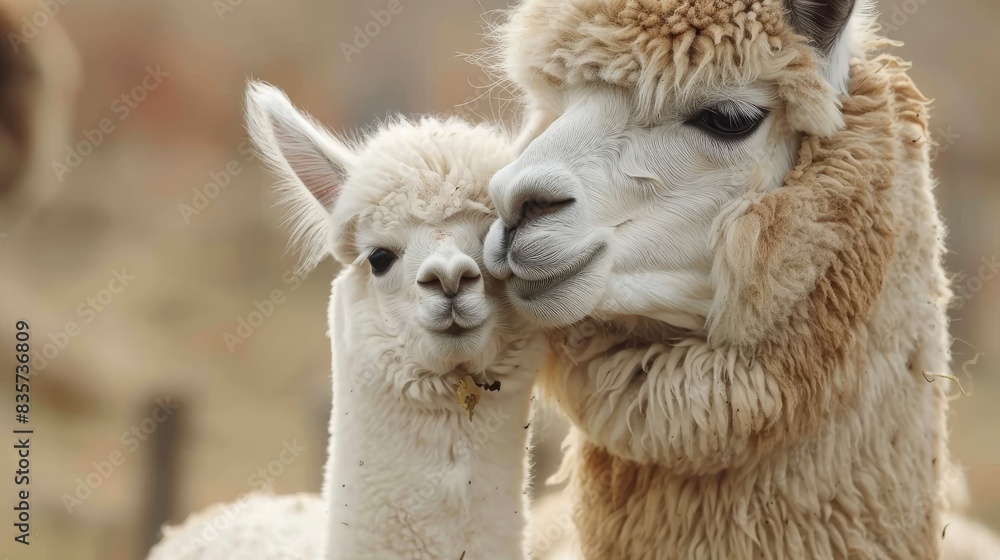 Obraz premium Adorable Baby Alpaca with its Mother