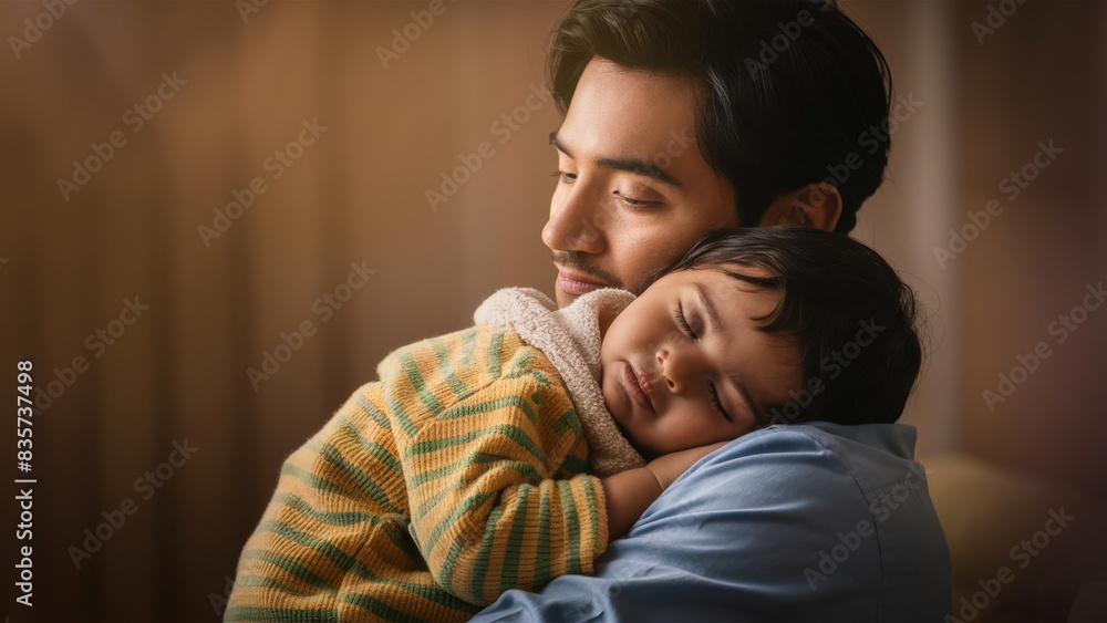 Heartwarming Portrait of a Man Tenderly Holding a Sleeping Baby Heartwarming Portrait of a Man Tenderly Holding a Sleeping Baby