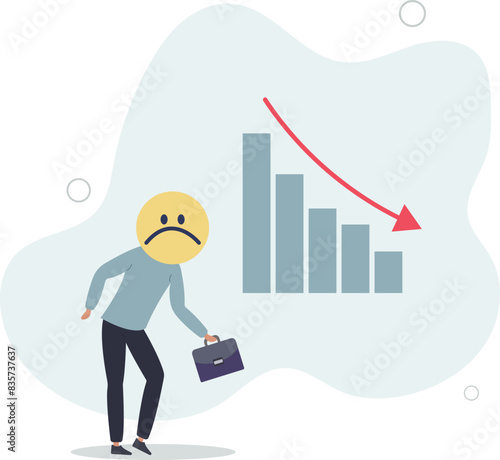 businessman loser with sad expression and falling graph. crisis and bankruptcy concept.flat vector illustration.