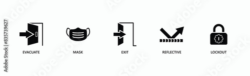 Protection Banner Web Icon Vector Illustration Concept With Evacuate, Mask, Exit, Reflective, Lockout