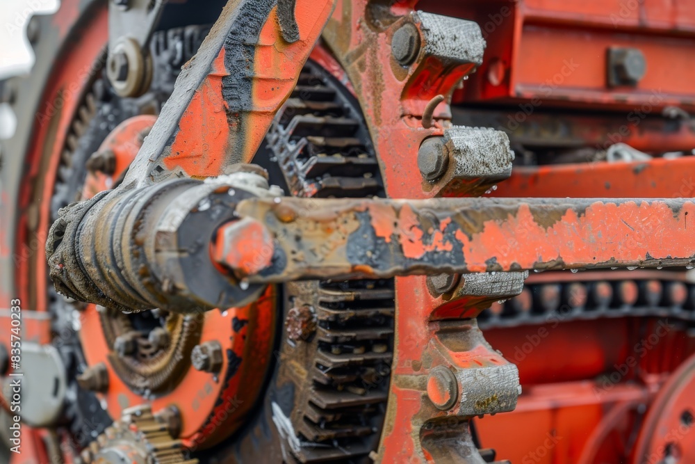 Close-up of the gears and mechanisms of a pile driver Close-up of the gears and mechanisms of a pile driver