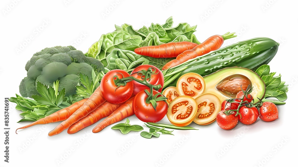 Fresh and colorful vegetables on a white background