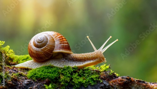 Snails are crustacean land animals in the class of mollusks and corals; high quality photo
