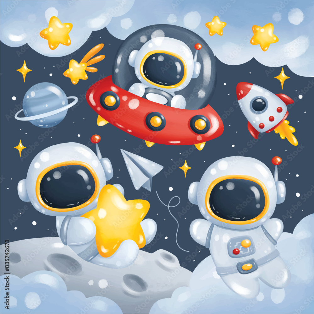 Set of Astronaut and Space Set of Astronaut and Space