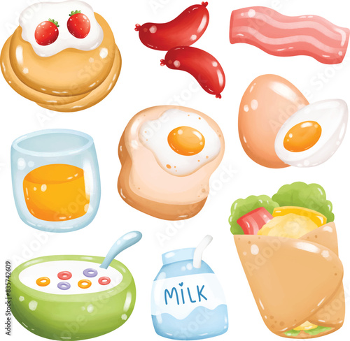 Set of Cute Cartoon Breakfast