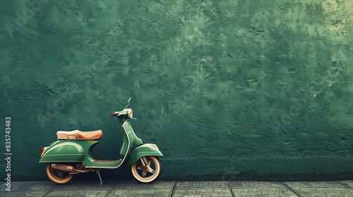 green scooter on a background of a green wall