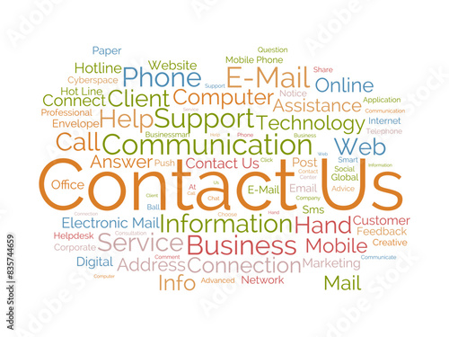 Contact us word cloud template. Communication connection concept vector tagcloud background.