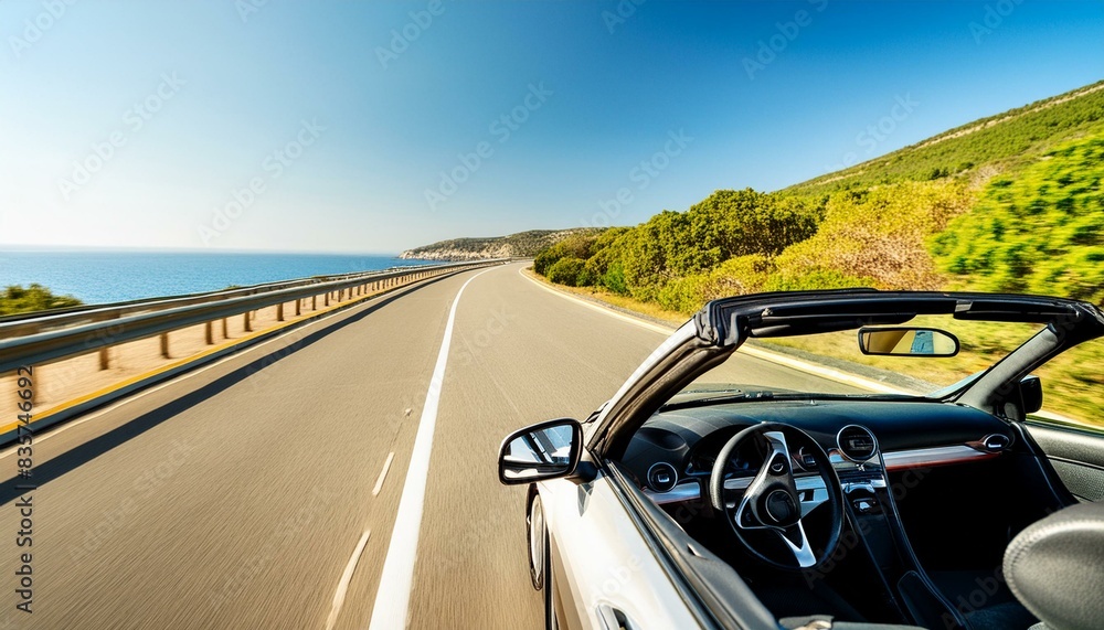 view of the beach, car on the beach, wallpaper car on highway, car driving on the road, A vintage convertible cruising down a coastal highway, the ocean breeze mingling with the scent of salt and free