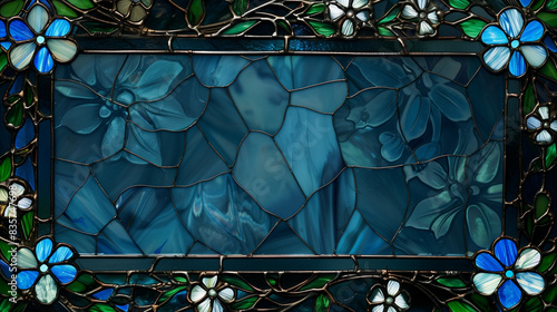 Blue flowers stained glass frame background wallpaper