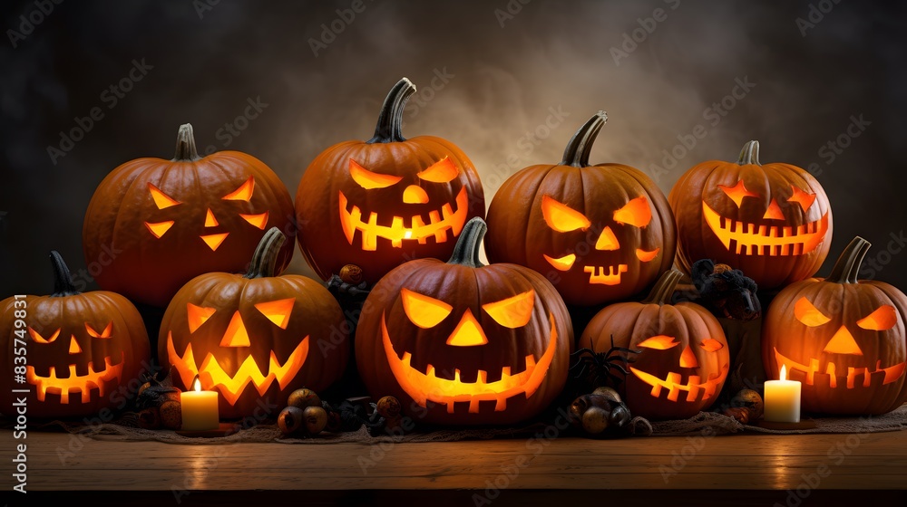 about Halloween pumpkins with spider on a shiny light background. about Halloween pumpkins with spider on a shiny light background.