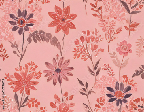 Wallpaper Mural Hand-drawn floral pattern in various pink tones, displayed on a smooth pink background, Torontodigital.ca