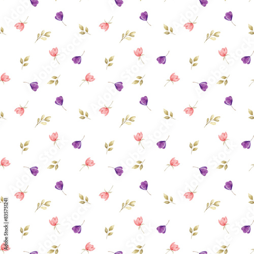 Seamless pattern with watercolor flowers  repeat floral texture  background hand drawing. Perfectly for wrapping paper  wallpaper  fabric  texture and other printing.