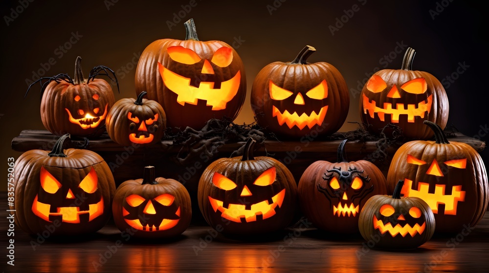 about Halloween pumpkins with spider on a shiny light background. about Halloween pumpkins with spider on a shiny light background.