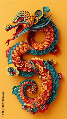 Wallpaper Mural Year of the Snake, New Year, paper-cut art, geometric shapes, multi-layered and interesting three-dimensional paper-cut snakes, combination of traditional Chinese patterns and patterns, 4k wallpaper,  Torontodigital.ca