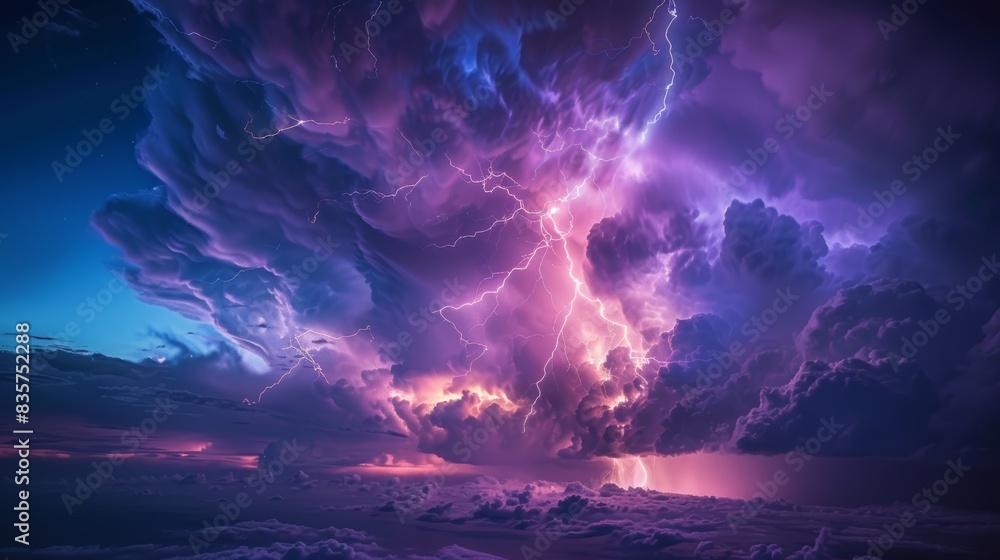 Lightning strike during a nighttime storm with dramatic clouds Lightning strike during a nighttime storm with dramatic clouds