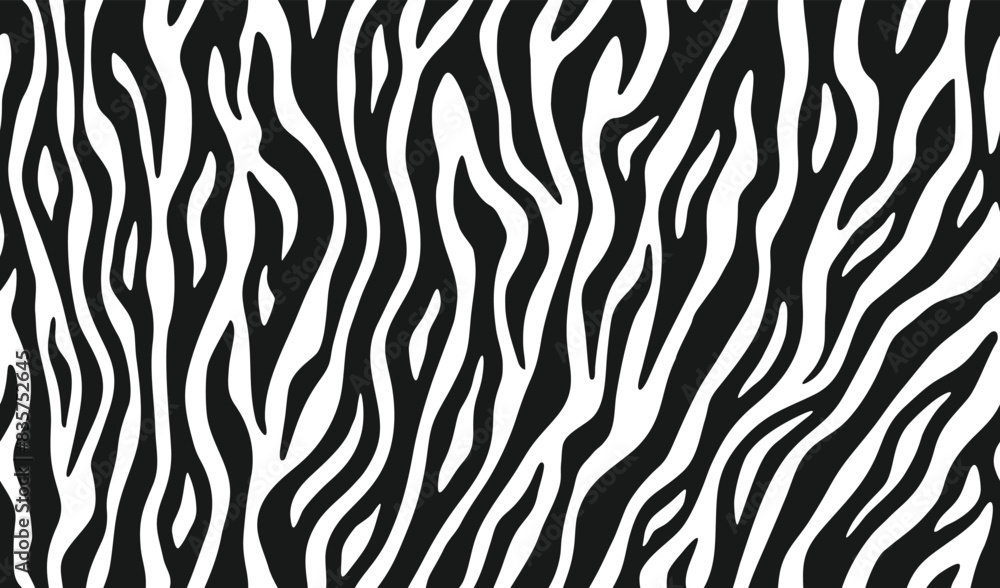 Zebra skin, stripes pattern. Animal print, black and white detailed and realistic texture. Monochrome seamless background. Vector illustration Zebra skin, stripes pattern. Animal print, black and white detailed and realistic texture. Monochrome seamless background. Vector illustration