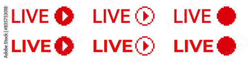 Live video icon for online stream. Red broadcast logo.