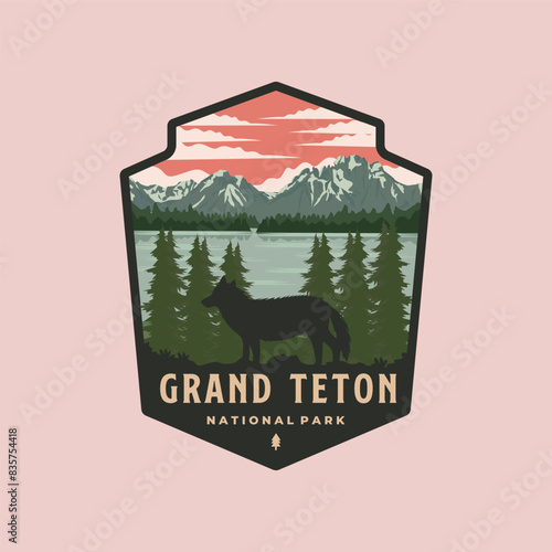 Grand teton national park emblem patch logo vector symbol illustration design