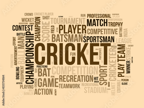 Cricket word cloud template. Sport concept vector tagcloud background.