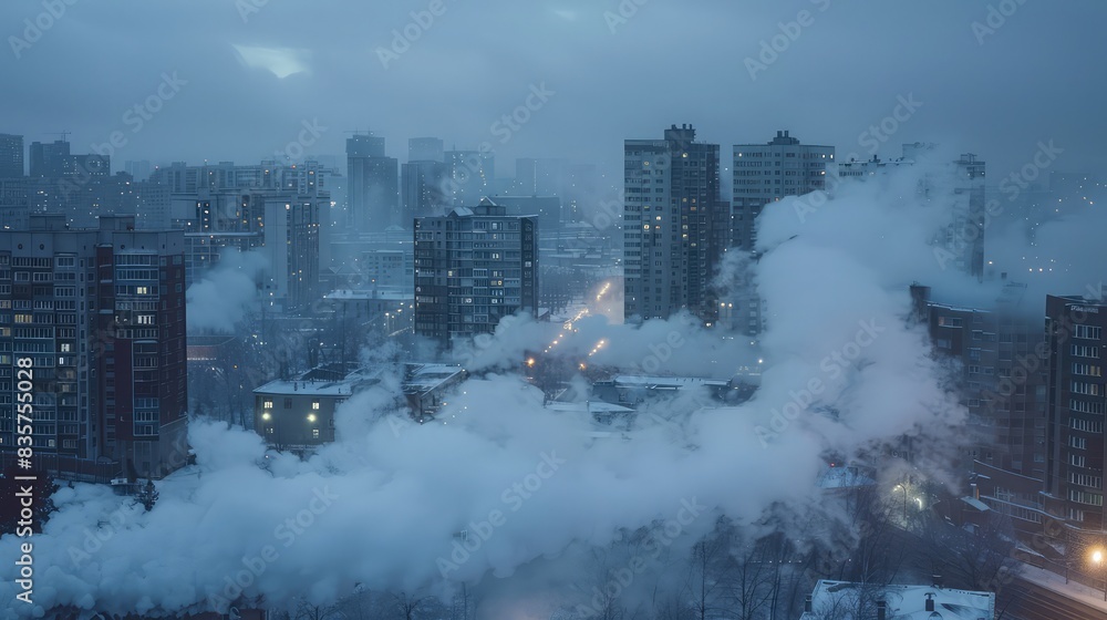 Pale gray smoke drifts in a winter city at night, chilling minimalist design. Pale gray smoke drifts in a winter city at night, chilling minimalist design.