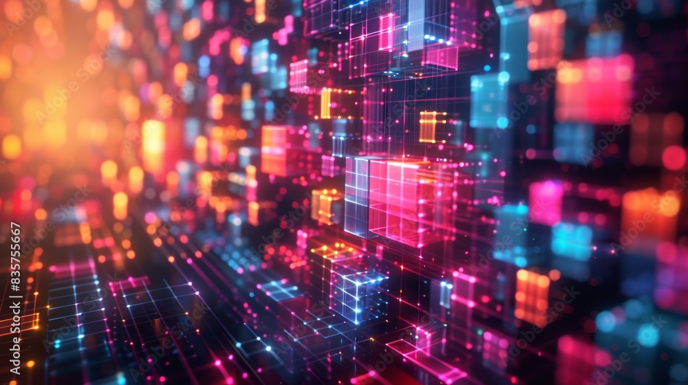 Futuristic digital background with colorful pixel squares Futuristic digital background with colorful pixel squares