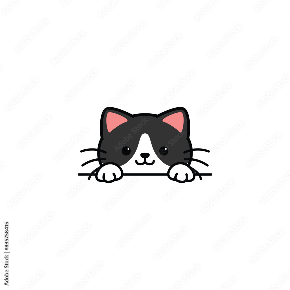 Cute black and white cat peeking cartoon, vector illustration Cute black and white cat peeking cartoon, vector illustration