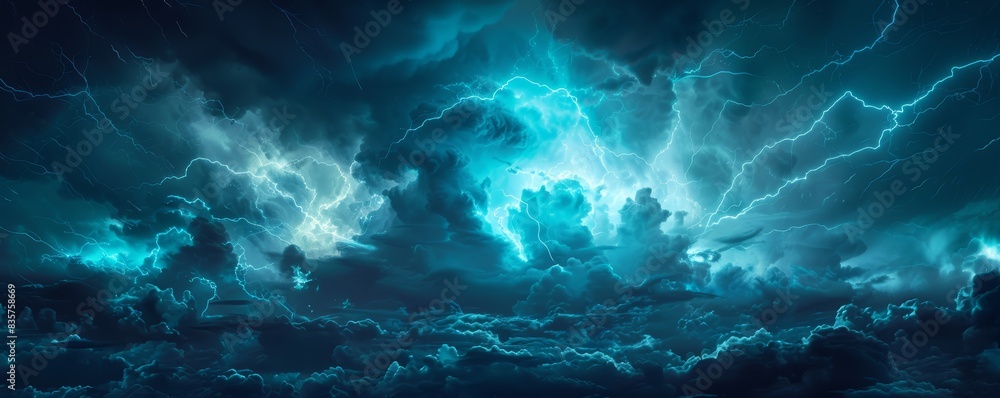 Dramatic lightning strike in a dark stormy sky