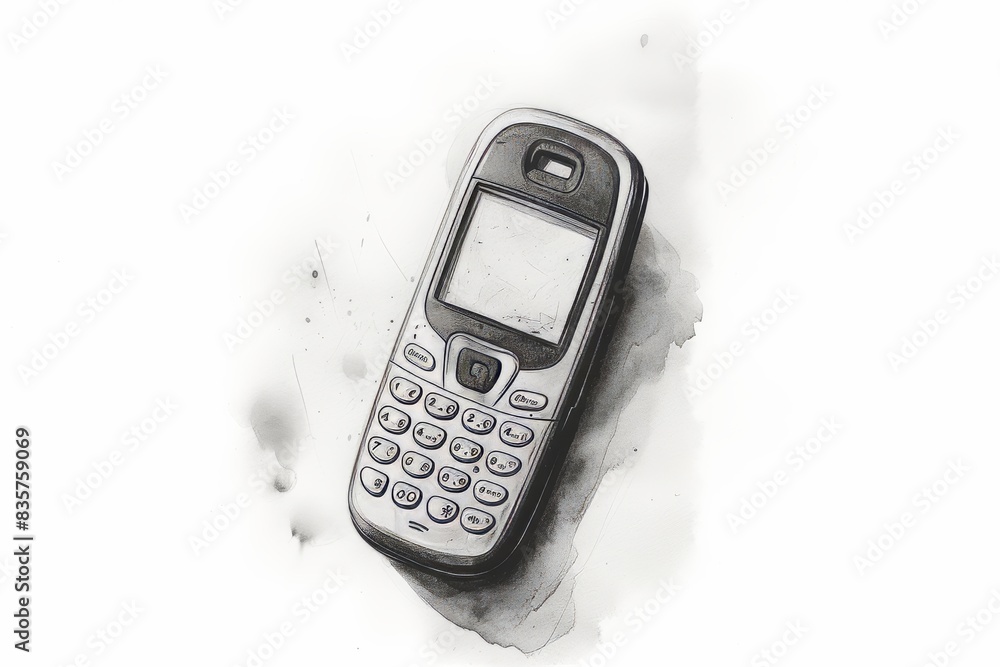 Hand-drawn pencil sketch of mobile phone outline against white background, modern tech concept Hand-drawn pencil sketch of mobile phone outline against white background, modern tech concept