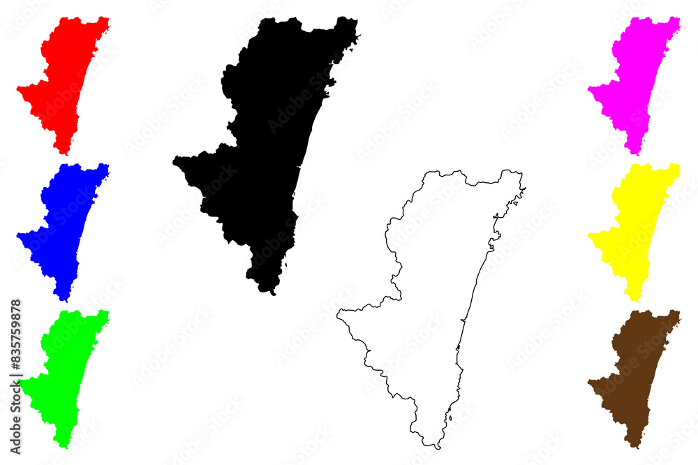 Obraz premium Miyazaki Prefecture (Administrative divisions of Japan, Prefectures of Japan) map vector illustration, scribble sketch Miyazaki map