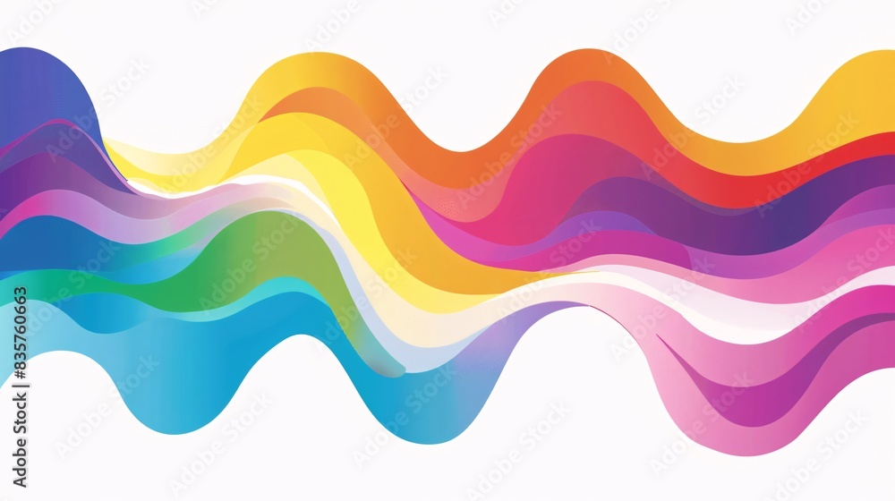 A calming vector illustration of abstract geometric waves in vibrant LGBTQ+ colors, representing the strength and beauty of diversity, perfect for commercial usage during Pride month, with a white A calming vector illustration of abstract geometric waves in vibrant LGBTQ+ colors, representing the strength and beauty of diversity, perfect for commercial usage during Pride month, with a white