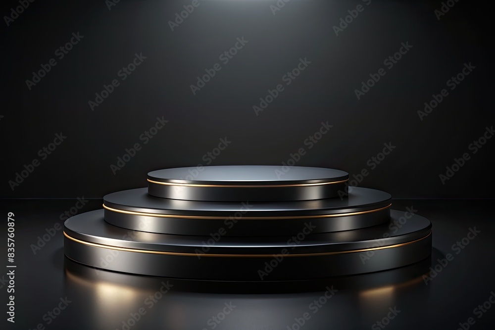 Black podium with subtle lighting effects. Black podium with subtle lighting effects.