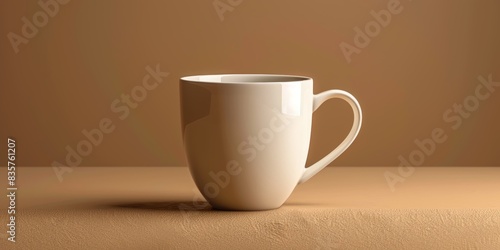 Classic coffee cup on a beige surface with a brown gradient background