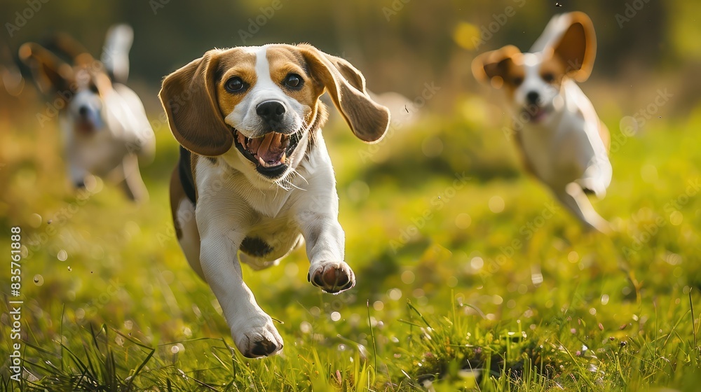 Joyful Beagles Frolicking in Tall Grass Joyful Beagles Frolicking in Tall Grass