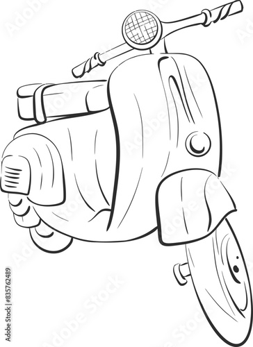 Vector hand painted scooter illustration. Vintage motorbike in romantic style. Paris travel love vacation. Black silhouette for circuit