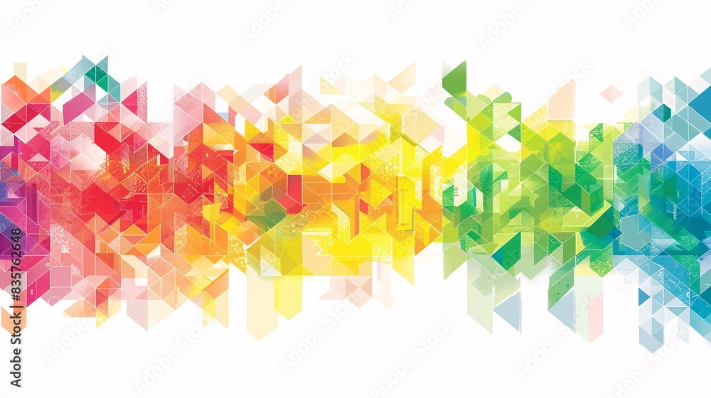 A clean and elegant vector illustration of interlocking geometric shapes forming a mosaic of the LGBTQ+ Pride colors, symbolizing the interconnectedness of the community, perfect for commercial A clean and elegant vector illustration of interlocking geometric shapes forming a mosaic of the LGBTQ+ Pride colors, symbolizing the interconnectedness of the community, perfect for commercial