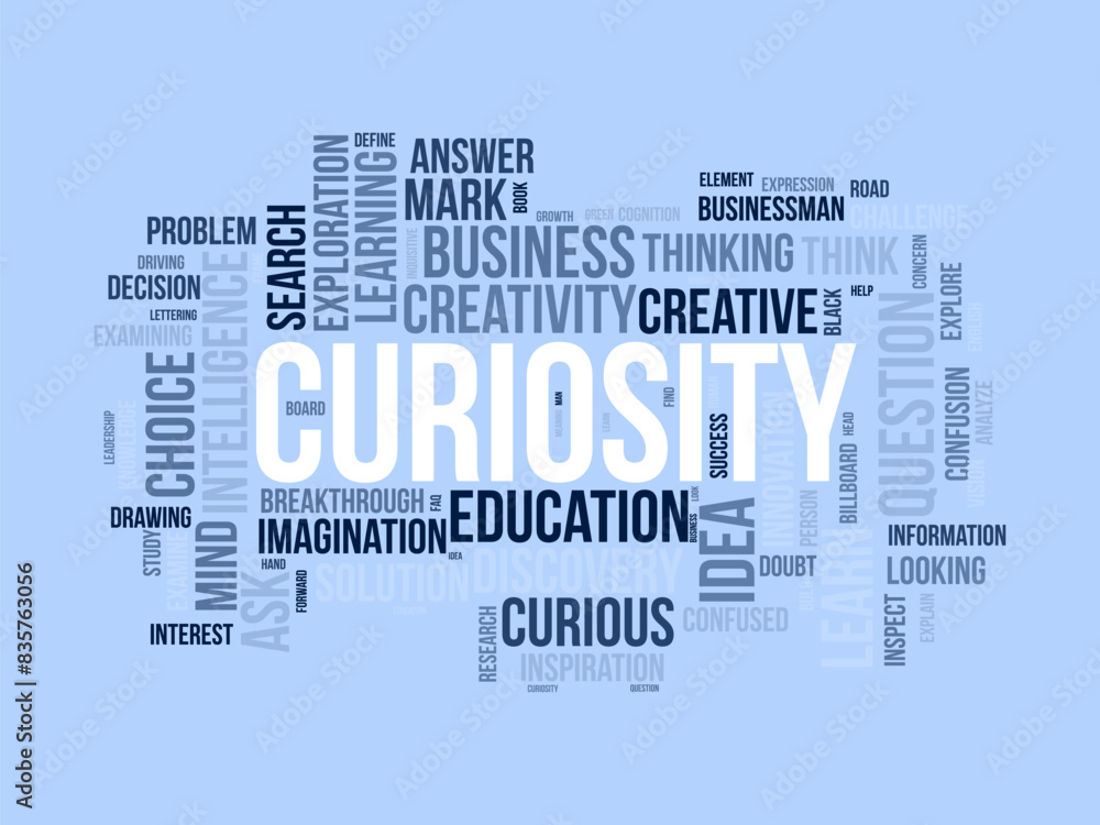 Obraz premium Curiosity word cloud template. Discovery concept vector tagcloud background.