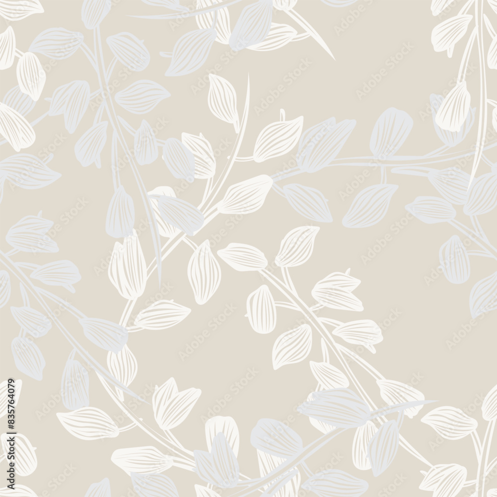 Neutral Colour Tropical Leaf Seamless Pattern Design Neutral Colour Tropical Leaf Seamless Pattern Design