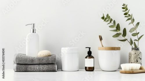 Personal care items for the bath displayed on a white background